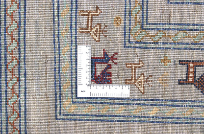 Tappeto Afghan grigio in lana, fatto a mano 357x271 cm