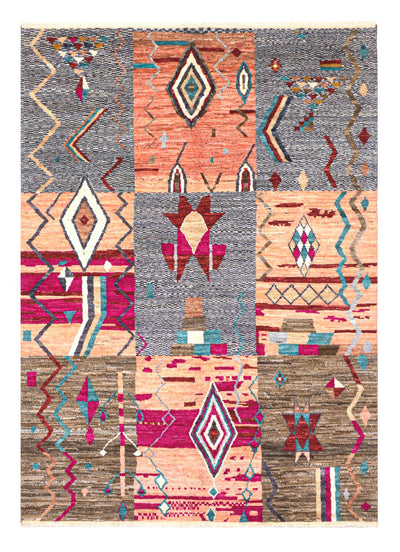 Tappeto tribale colorato in lana stile patchwork, fatto a mano, 285x203 cm
