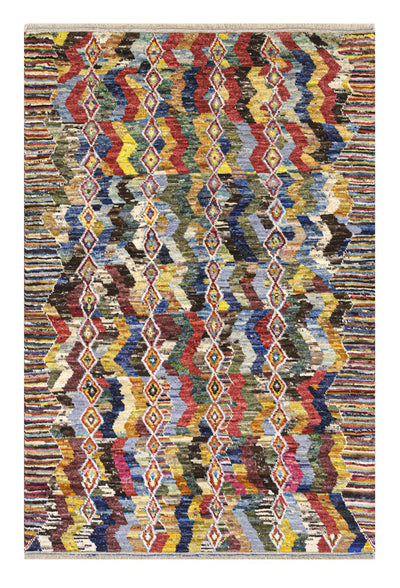 Tappeto tribale colorato in lana, fatto a mano, 185x127 cm