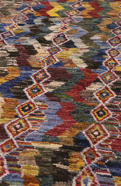 Tappeto tribale colorato in lana, fatto a mano, 185x127 cm
