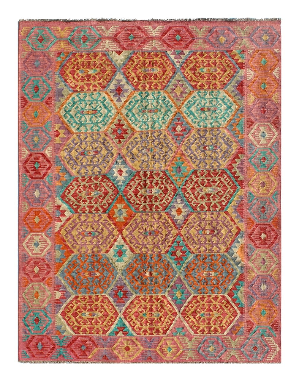 Tappeto Kilim Kaudani Afghan fatto a mano multicolore 295x206cm