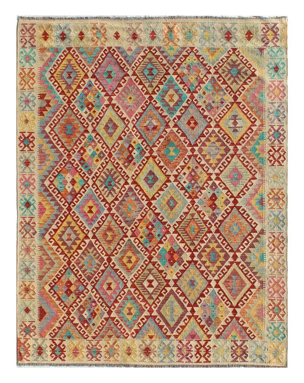 Tappeto Kilim Kaudani Afghan fatto a mano multicolore 297x212cm