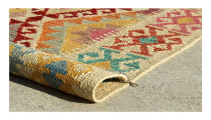 Tappeto Kilim Kaudani Afghan fatto a mano multicolore 297x212cm