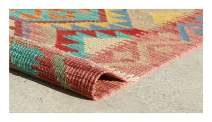 Tappeto Kilim Kaudani Afghan fatto a mano multicolore 286x211cm