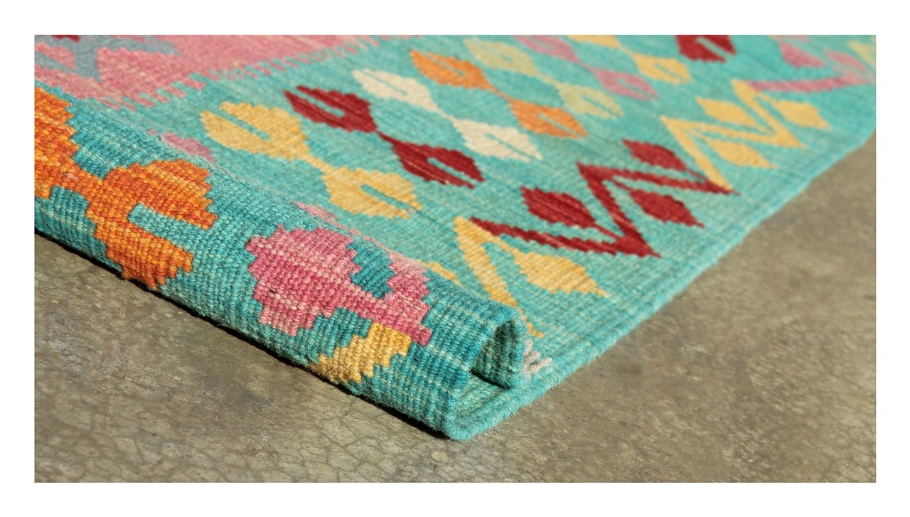 Tappeto Kilim Kaudani Afghan fatto a mano multicolore 290x207cm