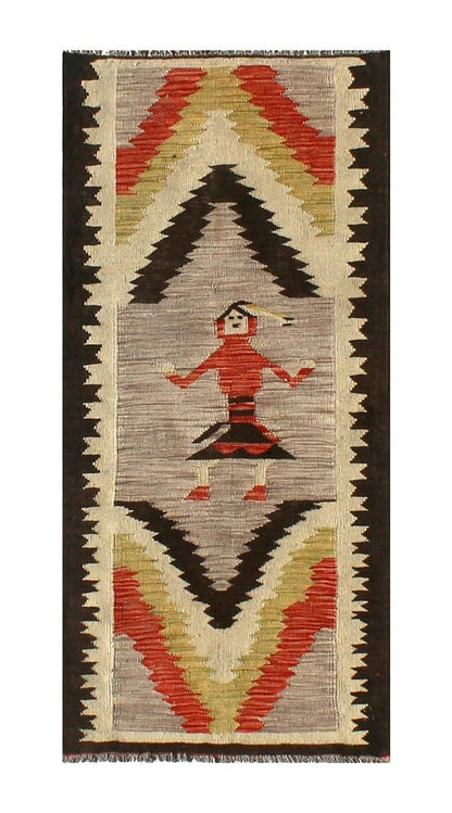 Modern wool Kilim runner rug multi 155x77cm