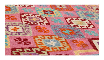 Tappeto Kilim Kaudani Afghan fatto a mano multicolore 302x202cm
