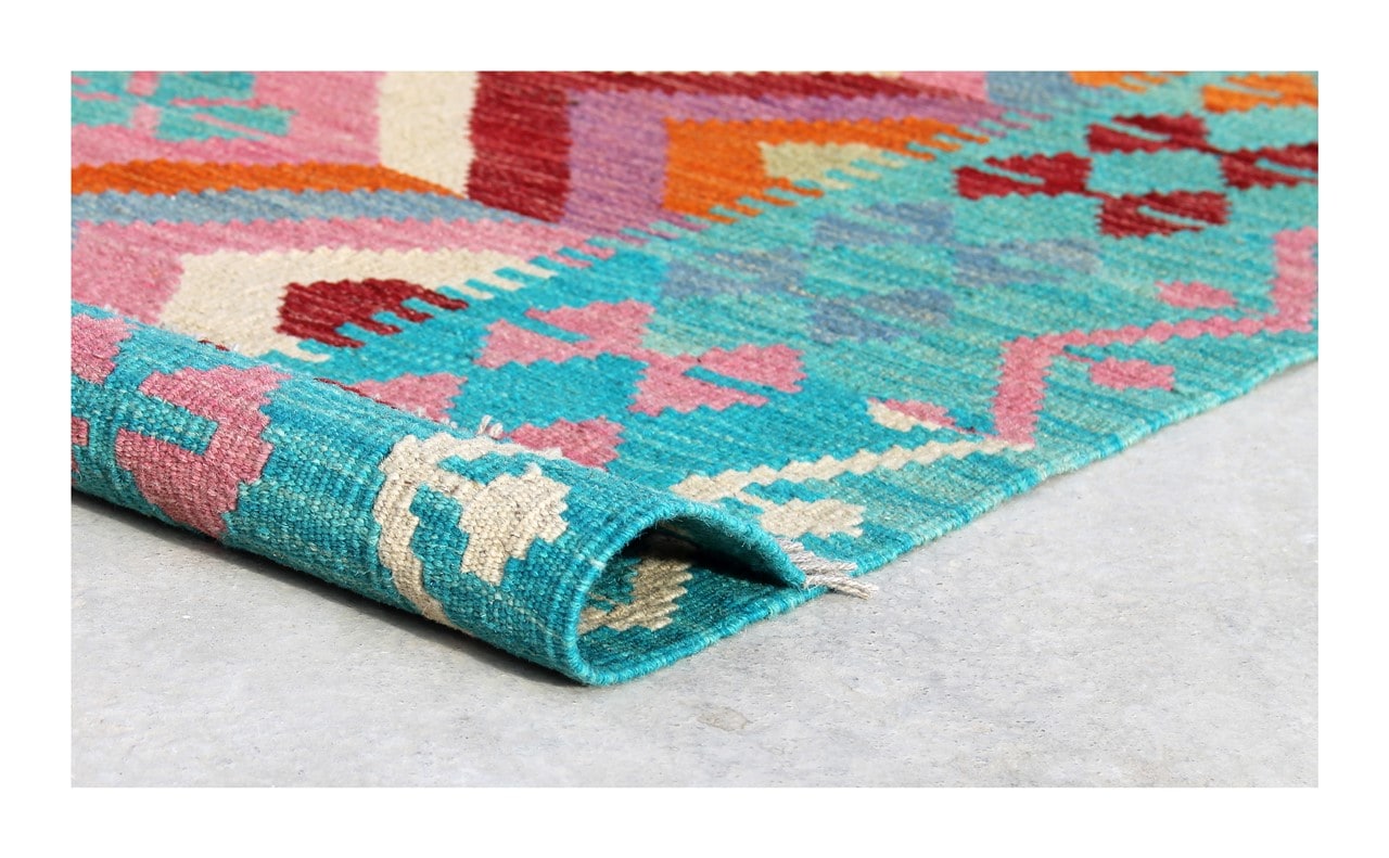 Tappeto Kilim Kaudani Afghan fatto a mano multicolore 302x202cm