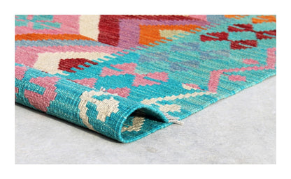 Tappeto Kilim Kaudani Afghan fatto a mano multicolore 302x202cm