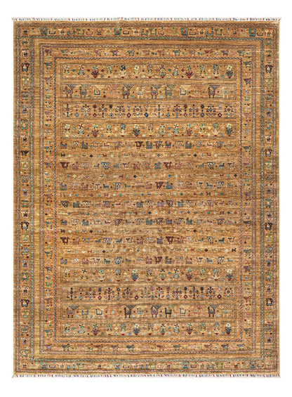 Tappeto Afghan giallo in lana, fatto a mano 359x277 cm
