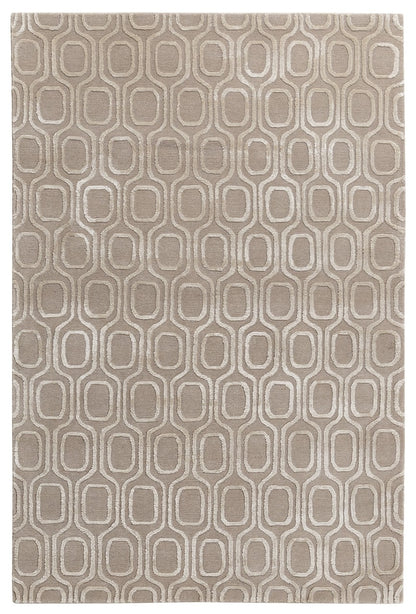 Handmade Modern Rug Beige Silk & Wool