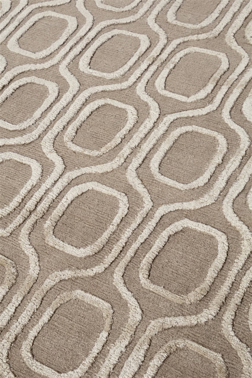Handmade Modern Rug Beige Silk & Wool