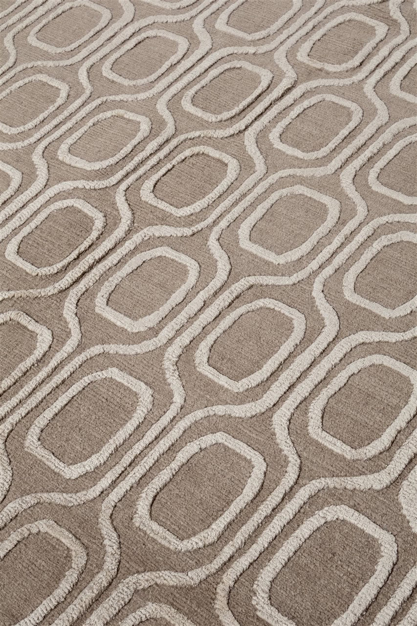 Handmade Modern Rug Beige Silk & Wool