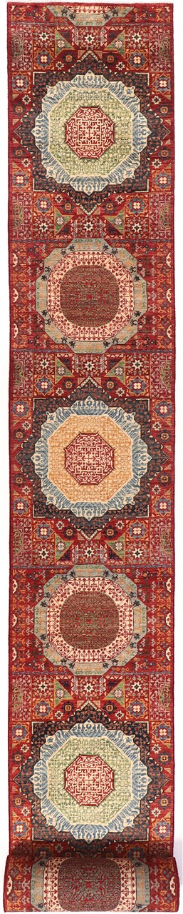 Tappeto Passatoia Mamluk Moderno Multicolore, Fatto a mano, 906x76cm