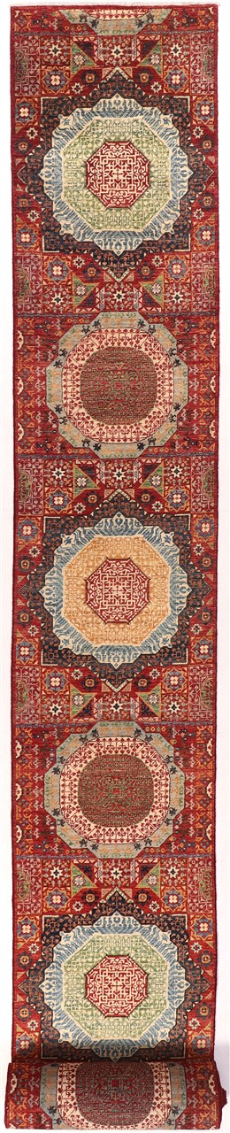 Tappeto Passatoia Mamluk Moderno Multicolore, Fatto a mano, 909x78cm