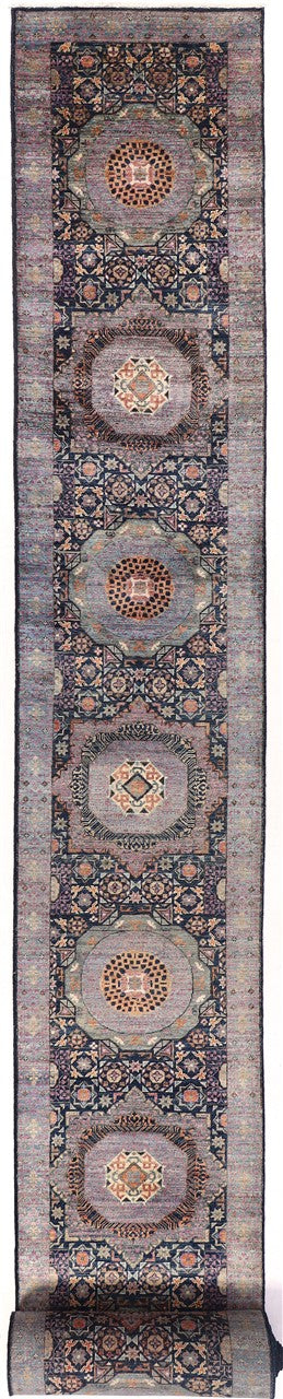 Tappeto Passatoia Mamluk Moderno Multicolore, Fatto a mano, 977x76cm