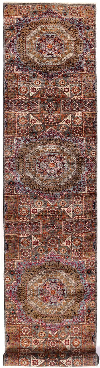 Tappeto Passatoia Mamluk Moderno Multicolore, Fatto a mano, 414x76cm