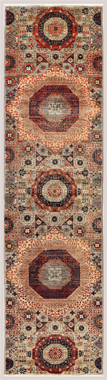 Tappeto Passatoia Mamluk Moderno Multicolore, Fatto a mano, 305x80cm