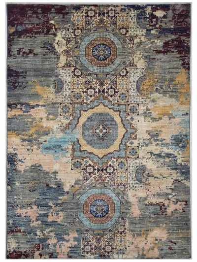 Handmade Multicolour Modern Mamluk Rug, 210x148cm