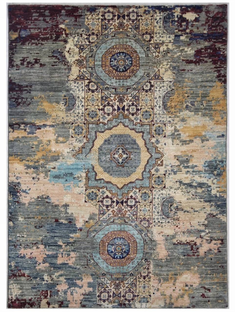 Tappeto Mamluk Moderno Multicolore, Fatto a mano, 210x148cm