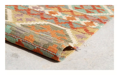 Tappeto Kilim in lana multicolore, fatto a mano, 500x81 cm