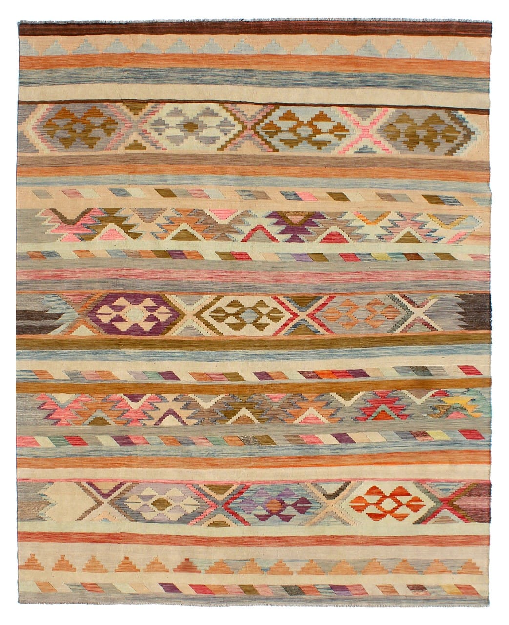 Tappeto Kilim Kaudani Afghan fatto a mano multicolore 335x246cm