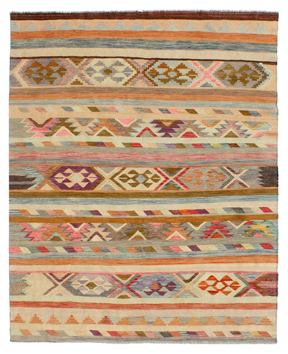 Tappeto Kilim Kaudani Afghan fatto a mano multicolore 335x246cm
