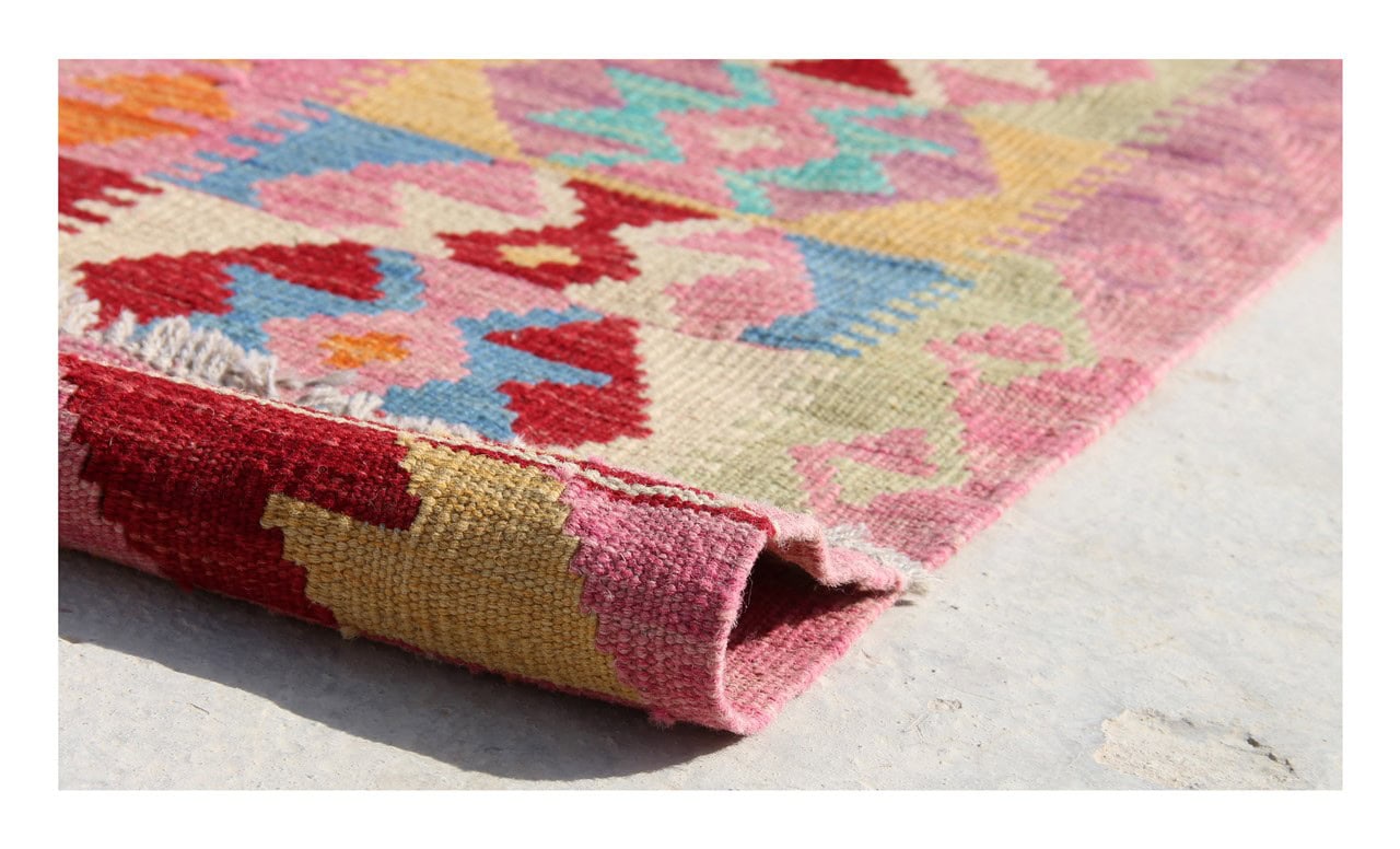 Tappeto Kilim Kaudani Afghan fatto a mano multicolore 292x244cm