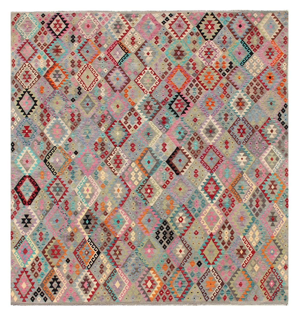 Tappeto Kilim Kaudani Afghan fatto a mano multicolore 384x325cm