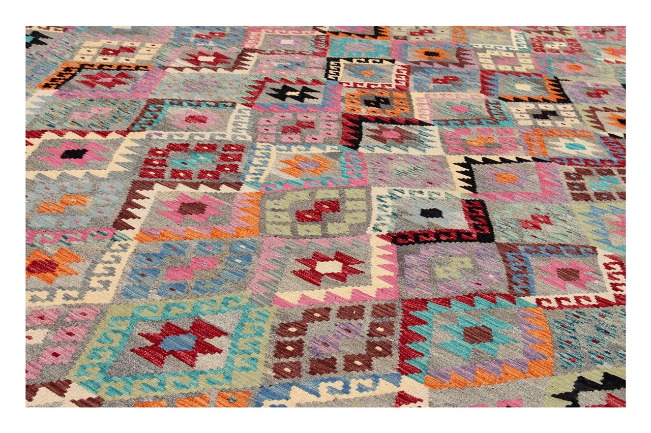 Tappeto Kilim Kaudani Afghan fatto a mano multicolore 378x313cm