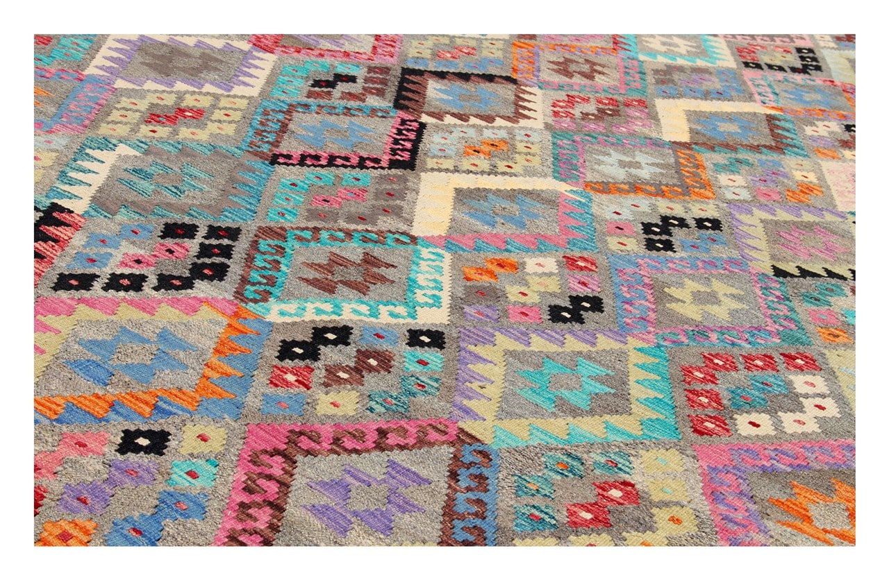 Tappeto Kilim Kaudani Afghan fatto a mano multicolore 338x255cm
