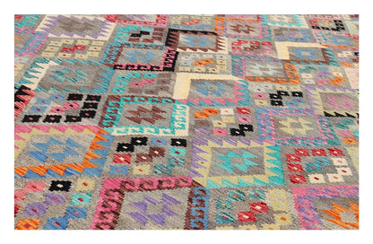 Tappeto Kilim Kaudani Afghan fatto a mano multicolore 338x255cm