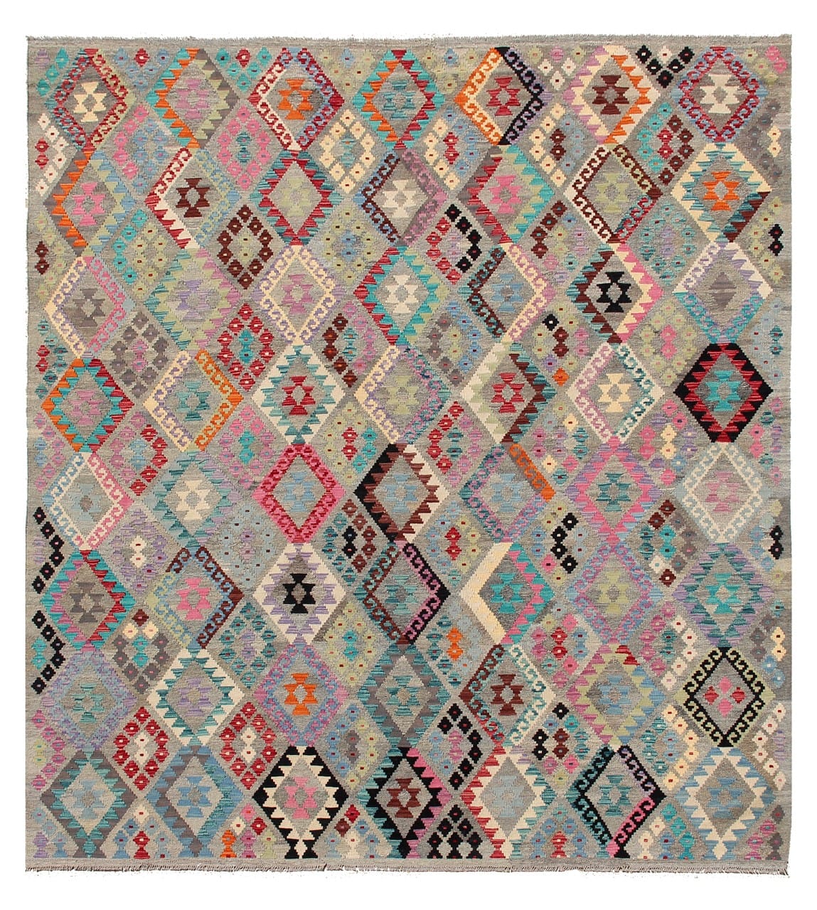 Tappeto Kilim Kaudani Afghan fatto a mano multicolore 327x257cm