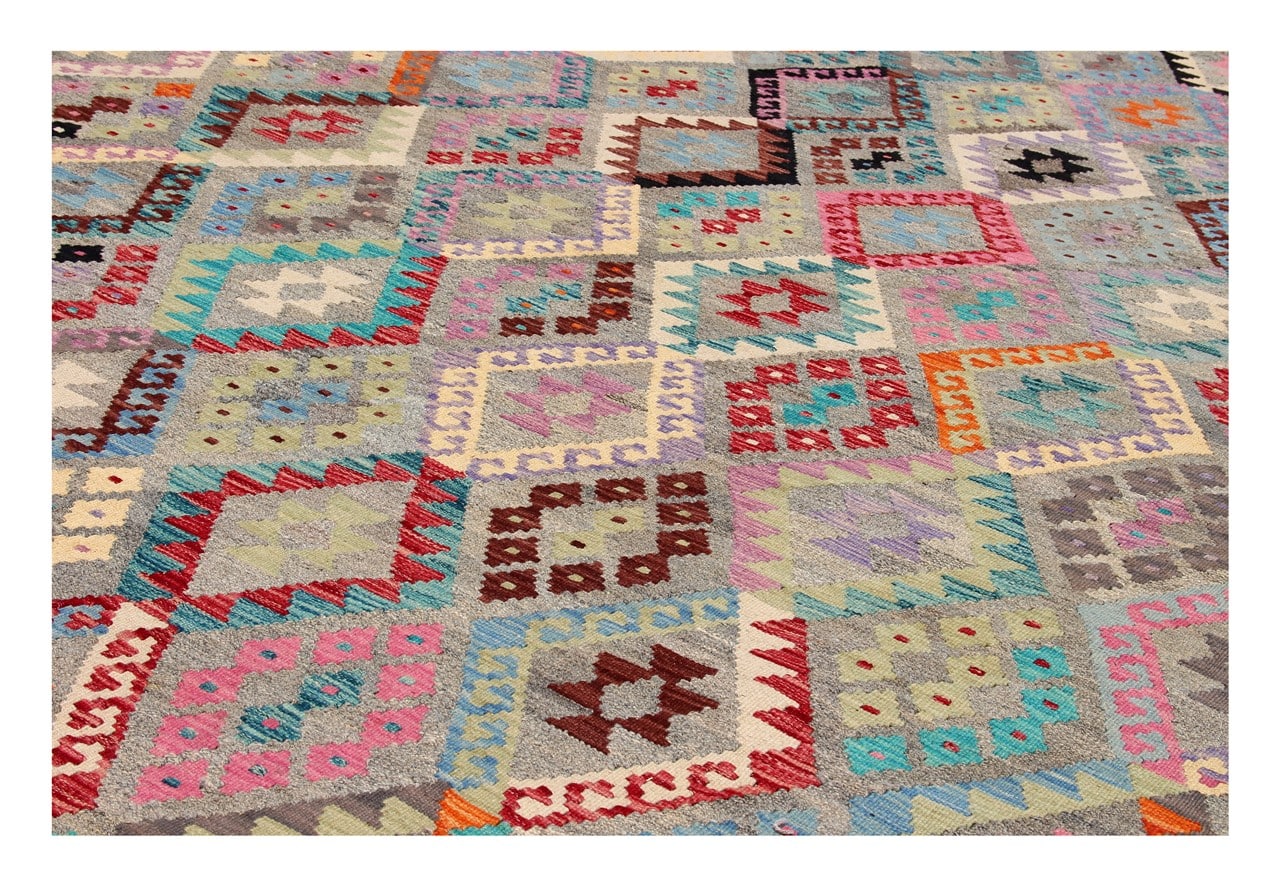 Tappeto Kilim Kaudani Afghan fatto a mano multicolore 327x257cm