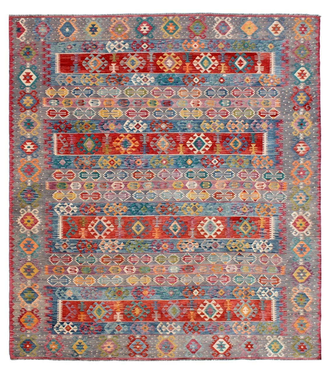 Tappeto Kilim Kaudani Afghan fatto a mano multicolore 402x314cm