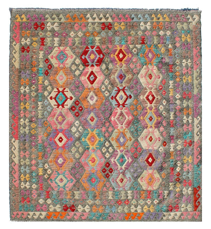 Tappeto Kilim Kaudani Afghan fatto a mano multicolore 285x251cm