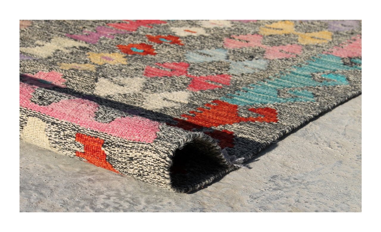 Tappeto Kilim Kaudani Afghan fatto a mano multicolore 285x251cm