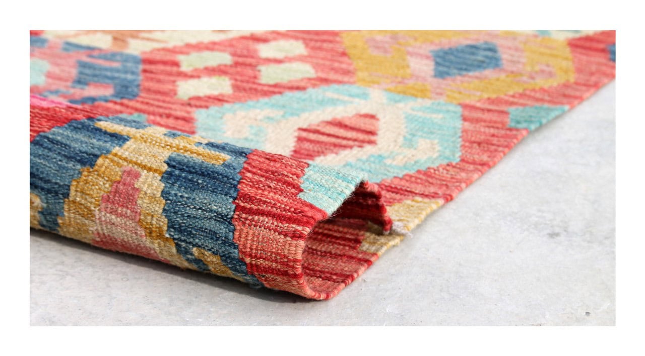 Tappeto Kilim Kaudani Afghan fatto a mano multicolore 294x204cm