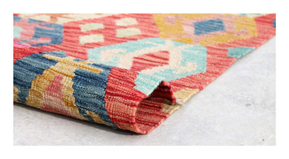 Tappeto Kilim Kaudani Afghan fatto a mano multicolore 294x204cm