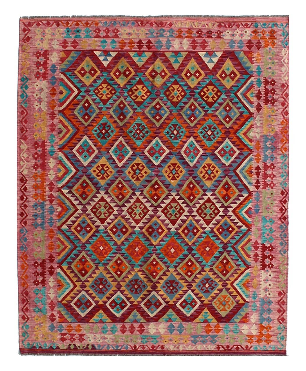 Tappeto Kilim Kaudani Afghan fatto a mano multicolore 293x209cm