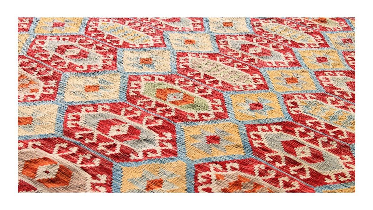 Tappeto Kilim Kaudani Afghan fatto a mano multicolore 293x253cm