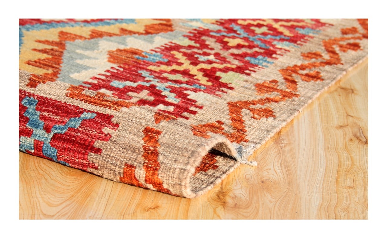 Tappeto Kilim Kaudani Afghan fatto a mano multicolore 293x253cm