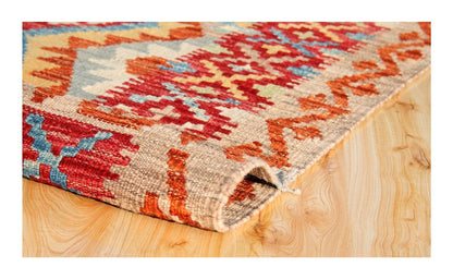 Tappeto Kilim Kaudani Afghan fatto a mano multicolore 293x253cm