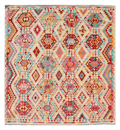 Tappeto Kilim Kaudani Afghan fatto a mano multicolore 293x259cm