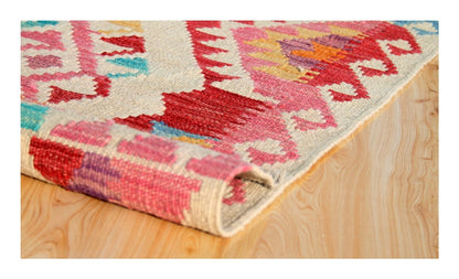 Tappeto Kilim Kaudani Afghan fatto a mano multicolore 293x259cm