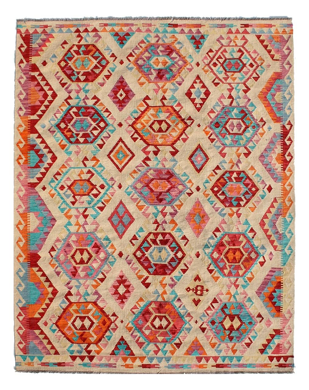 Tappeto Kilim Kaudani Afghan fatto a mano multicolore 297x204cm