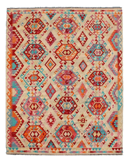 Tappeto Kilim Kaudani Afghan fatto a mano multicolore 297x204cm