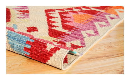 Tappeto Kilim Kaudani Afghan fatto a mano multicolore 297x204cm