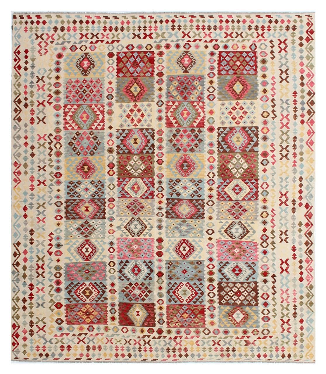 Tappeto Kilim Kaudani Afghan fatto a mano multicolore 403x302cm