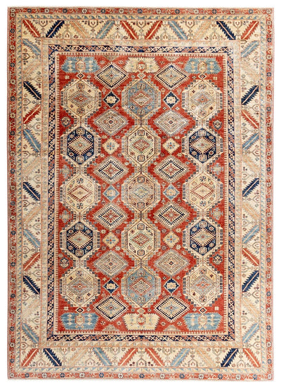 Tappeto Afghan Kazak premium in lana, fatto a mano 379x270cm - CarpetLiving
